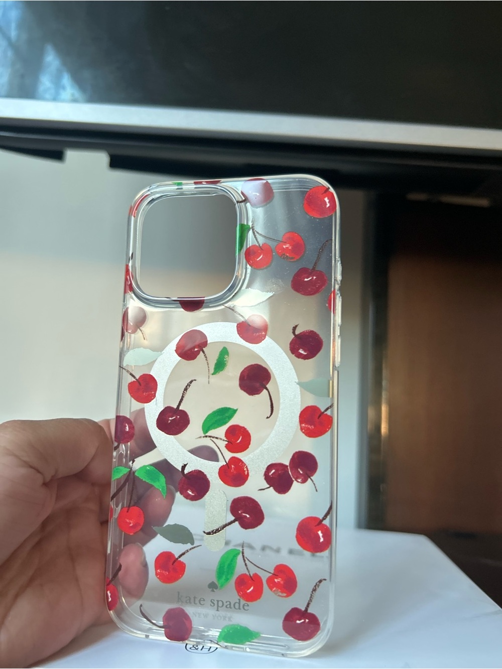 kate spade Clear Cherry Print Phone Case with Red Cherries & Green Leaves